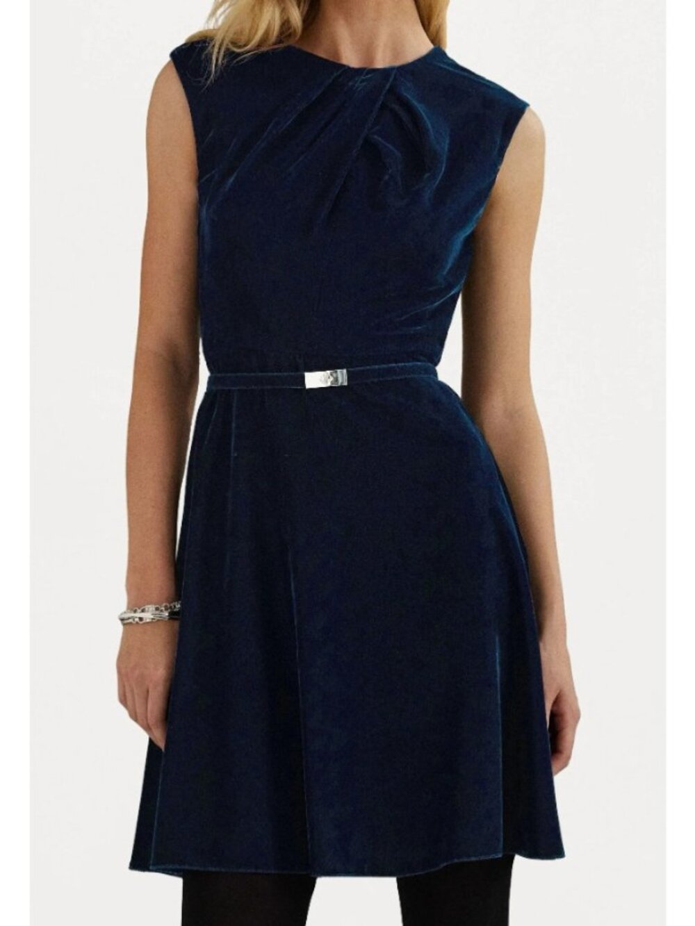 Lauren Ralph Lauren Blue Velvet Sleeveless Belted Mini Dress, Size 8P, NWT $225